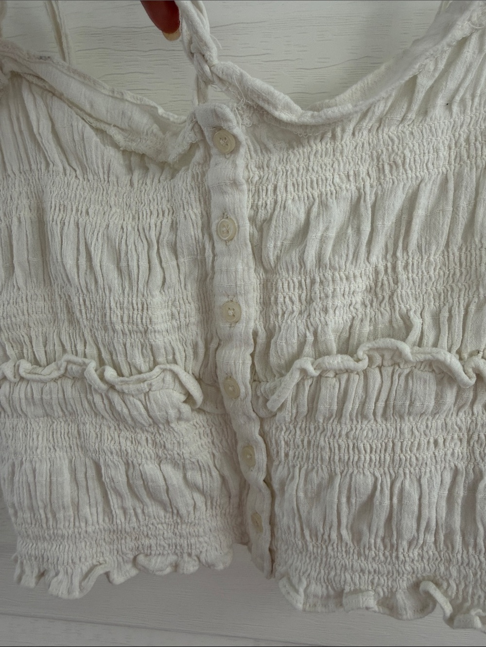 American Eagle XS Cream Gauze Ruffle Tie Front Crop Top Boho Cotton - Picture 4 of 7